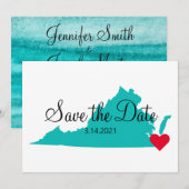 Turquoise Teal Watercolor Virginia Bestemming Save The Date (Voorkant / Achterkant)