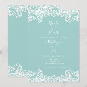 Turquoise Teal Witte Kant Elegante Trouw  Kaart