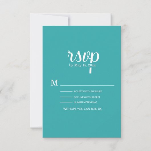 Turquoise Teal Witte Trouw RSVP Kaart (Voorkant)