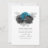 Turquoise - Teal Zwart en Zilveren Bloemachtige Br Save The Date (Voorkant)