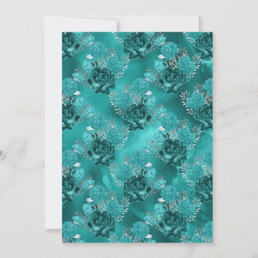 Turquoise - Teal Zwart en Zilveren Bloemachtige Tr Save The Date (Achterkant)