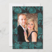 Turquoise - Teal Zwart en Zilveren Bloemachtige Tr Save The Date (Achterkant)