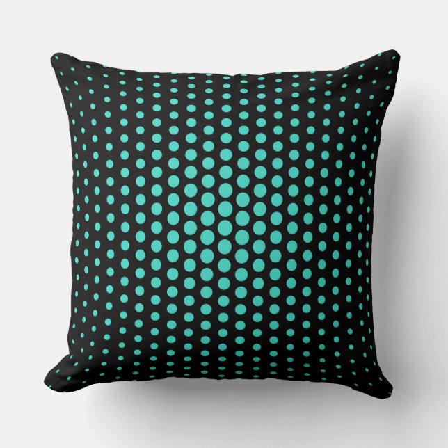 Turquoise Techno Stippen Modern Black Kussen (Voorkant)