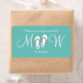 Turquoise teenslippers bruiloft waterflesetiketten etiket (Insitu)