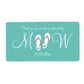 Turquoise teenslippers bruiloft waterflesetiketten etiket (Voorkant)