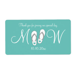 Turquoise teenslippers bruiloft waterflesetiketten etiket