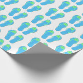 turquoise teenslippers met groene bloem cadeaupapier (Hoek)