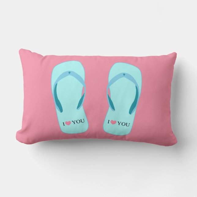 Turquoise Teenslippers Pink Lumbar Pillow Kussen (Voorkant)