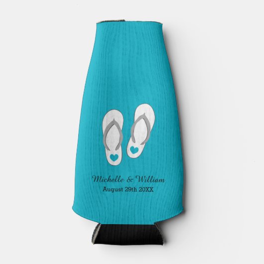Turquoise teenslippers strand bruiloft fles koeler (Voorkant)
