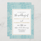 Turquoise Tegels en gouden bruiloft Kaart (Voorkant / Achterkant)