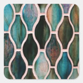 Turquoise tegels vierkante sticker (Voorkant)