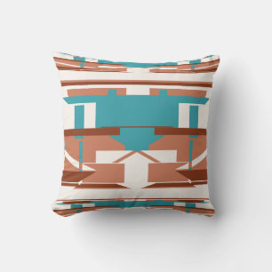 Turquoise terracotta roest wit zuidwesten mozaïek kussen