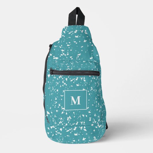 Turquoise Terrazzo Custom Monogram Sling Bag (Voorkant)