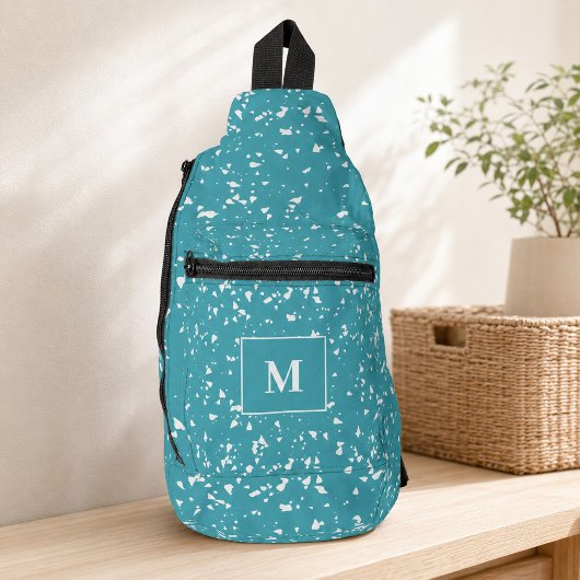 Turquoise Terrazzo Op Maat Gemaakte Monogram Sling Bag