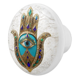 Turquoise Third Eye Hamsa Keramische Knop