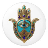 Turquoise Third Eye Hamsa Keramische Knop (Voorkant)
