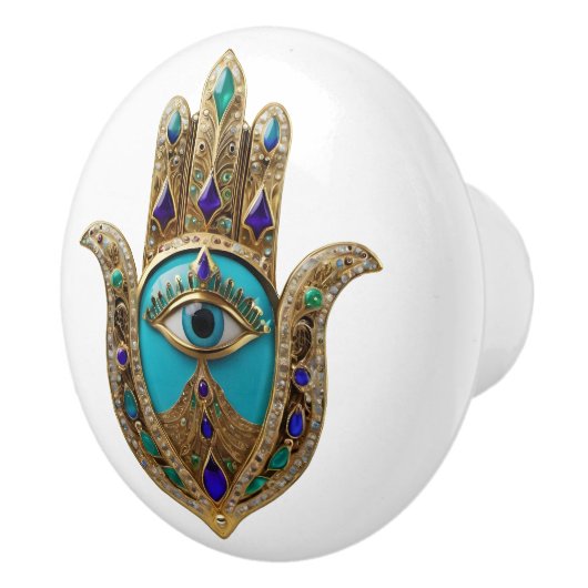 Turquoise Third Eye Hamsa Keramische Knop (Rechts)