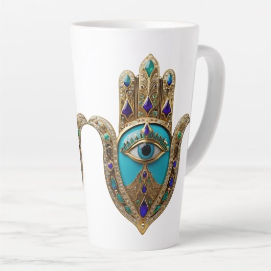 Turquoise Third Eye Hamsa Latte Mok (Rechterhoek)