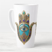 Turquoise Third Eye Hamsa Latte Mok (Linkerhoek)