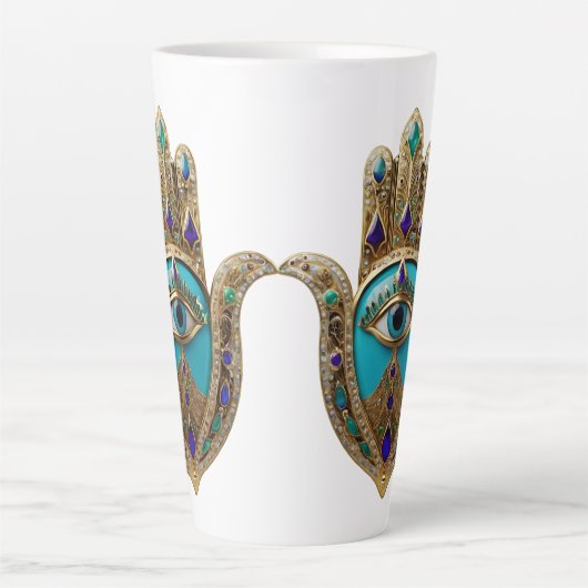 Turquoise Third Eye Hamsa Latte Mok (Voorkant)