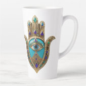 Turquoise Third Eye Hamsa Latte Mok (Rechts)