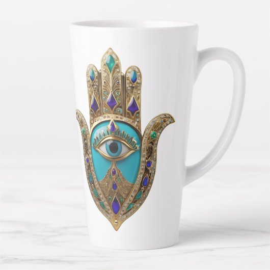 Turquoise Third Eye Hamsa Latte Mok (Rechts)
