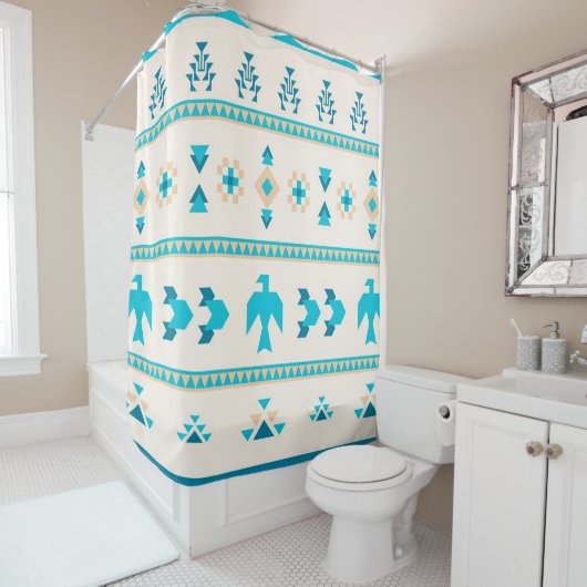 Turquoise Thunderbird Shower Curtain Douchegordijn (In situ)