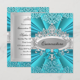 Turquoise Tiara Damask Quinceanera-feest uitnodigi Kaart