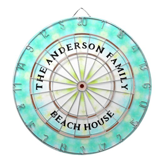 Turquoise Tie Dye Beach House Familienaam Dartbord (Voorkant)