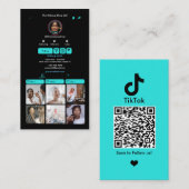 Turquoise TikTok Social Media QR Code Visitekaartje (Voorkant / Achterkant)