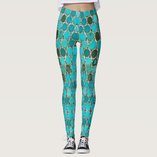Turquoise tiles oval mosaic leggings (Voorkant)