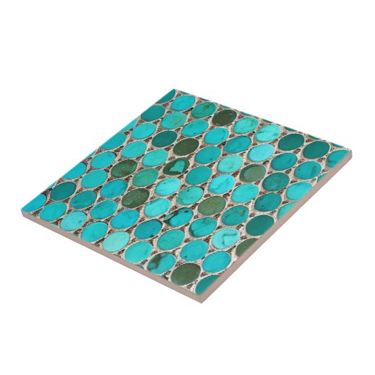 Turquoise tiles oval mosaic tegeltje (Zijkant)