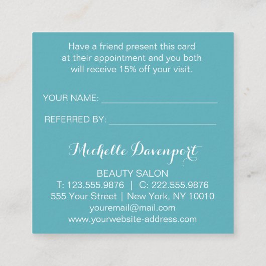 Turquoise tiles stilish square verwijzingskaart vierkante visitekaartje (Achterkant)