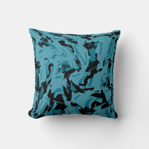 Turquoise tinten met zwart print van kleine vormen kussen