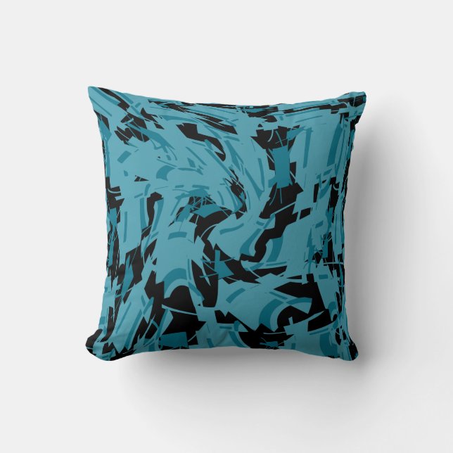 Turquoise tinten met zwart print van kleine vormen kussen (Voorkant)