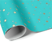 Turquoise Tiny Golden Stars Wrap Paper Cadeaupapier (Rol Hoek)