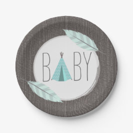 Turquoise Tipi Baby shower - Hout geïnspireerd Papieren Bordje
