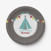 Turquoise Tipi Birthday Papieren Bordje (Voorkant)