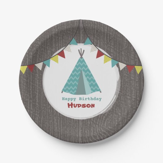 Turquoise Tipi Birthday Papieren Bordje (Voorkant)
