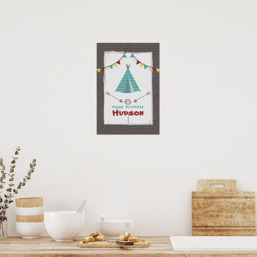 Turquoise Tipi Camping Birthday Poster (Keuken)