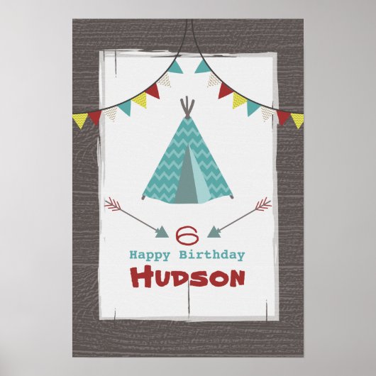 Turquoise Tipi Camping Birthday Poster (Voorkant)