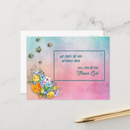 Turquoise to Pink Gradient Floral Bouquet Flower Aankondigingskaart