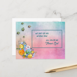 Turquoise to Pink Gradient Floral Bouquet Flower Aankondigingskaart