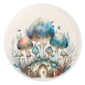 Turquoise Toadstool Fairy Village Keramische Knop (Voorkant)