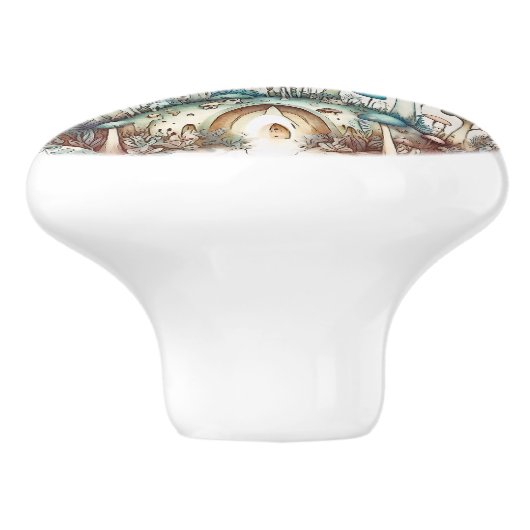 Turquoise Toadstool Fairy Village Keramische Knop (Zijkant)