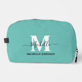 Turquoise toilettas met monogram toilettasje (Voorkant)
