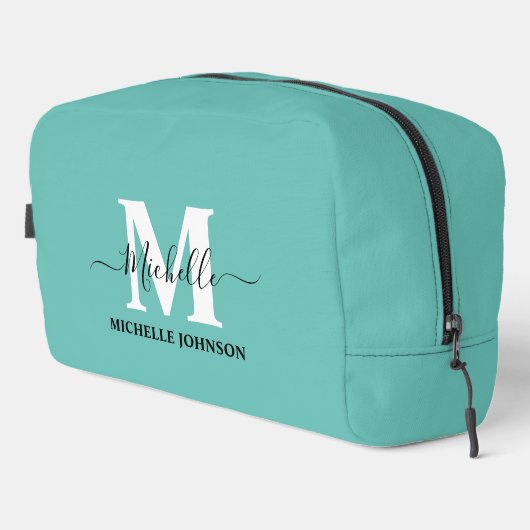 Turquoise toilettas met monogram toilettasje (Rechterhoek)