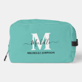 Turquoise toilettas met monogram toilettasje (Achterkant)