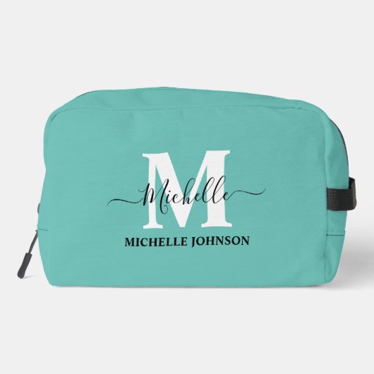 Turquoise toilettas met monogram toilettasje (Achterkant)