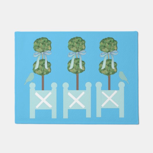 Turquoise Topiary Bird Sierkussen Deurmat (Voorkant)